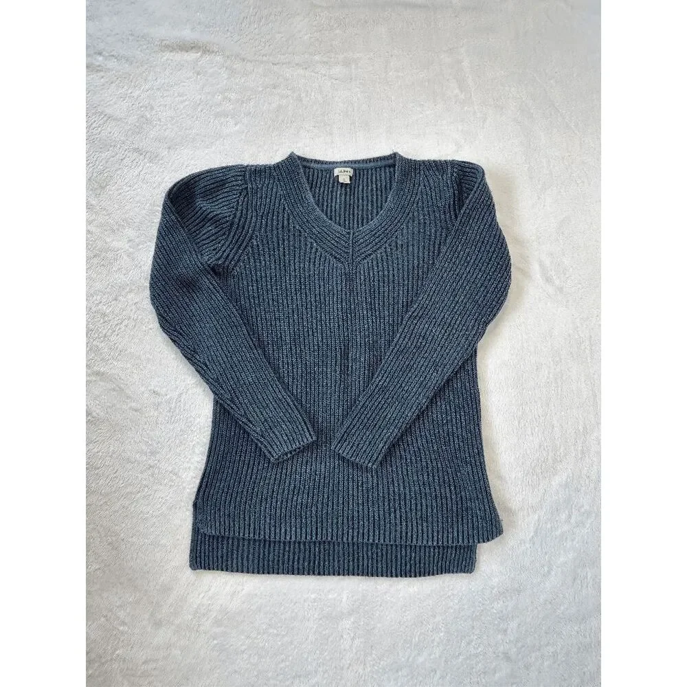 Women's L.L. Bean Cable Knit V-neck Sweater Size Small, Dark Blue 100% Cotton